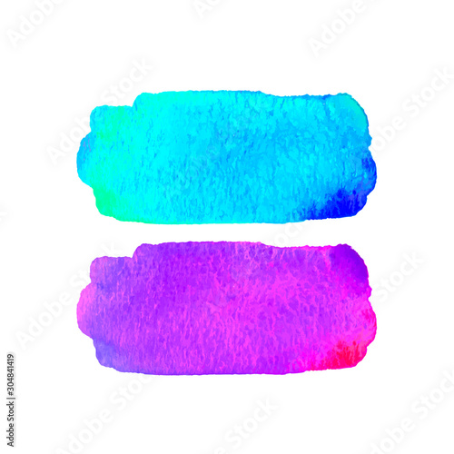 Set of watercolor textured elements for design. Bright blue and purple colors. Abstract hand drawn background. Vector illustration. Grunge texture for cards and flyers. Watercolour aquarelle paint.
