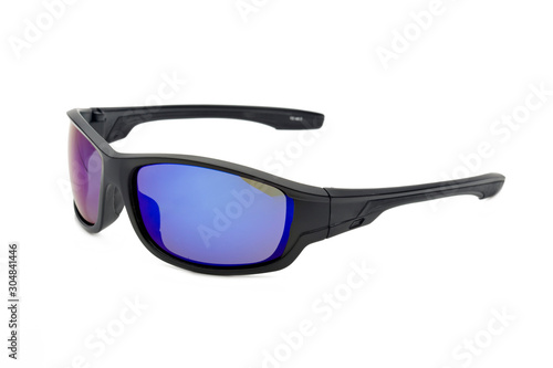 Side view of sports sunglasses isolated on white background