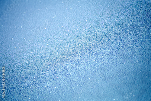 Blue frost on glass. Hoarfrost background close up, copy space