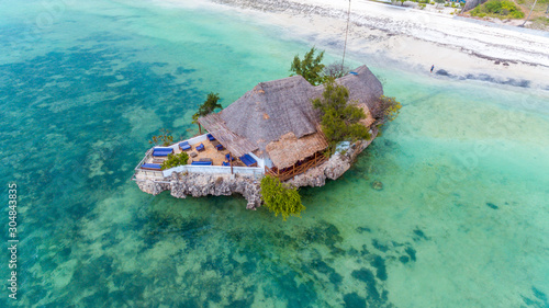 Rock Restaurant over the sea in Zanzibar, Tanzania, Africa.