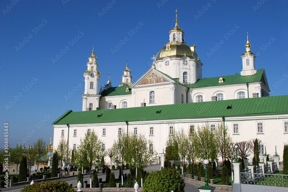 Cathedral in Pochaev Lavra against the blue sky