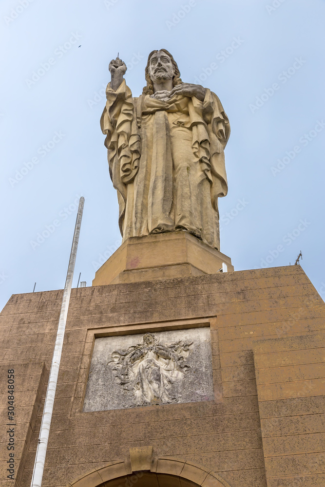 San Sebastian, Spain. Statue of Christ in the castle La Mota on Mount Urgull