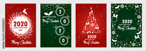 2020 new year and christmas. Set of greeting card templates, flyers, banners. Vector illustration.