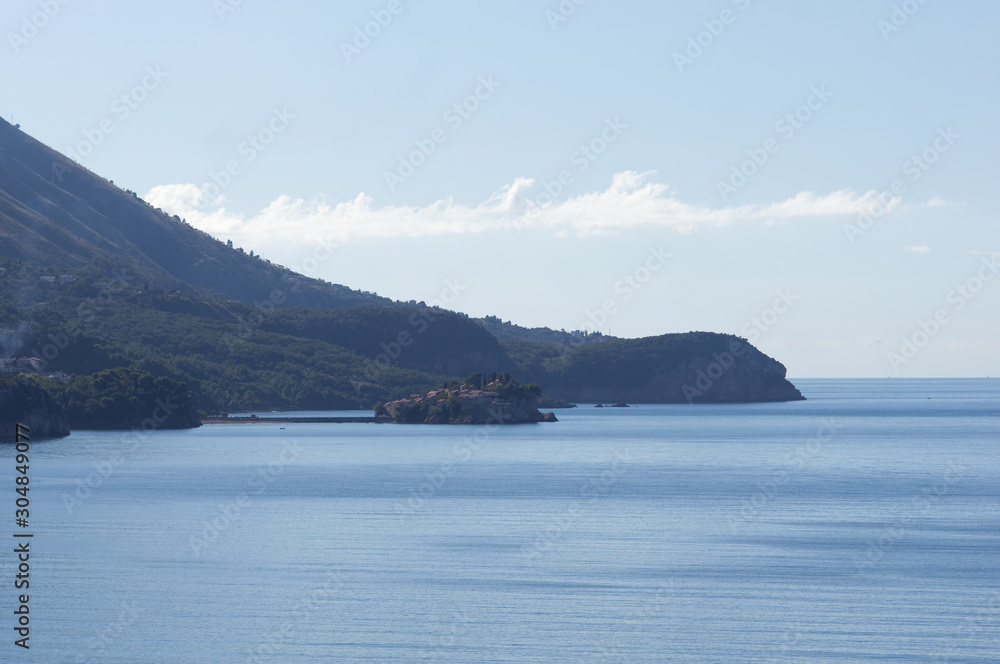 View to Sveti Stefan island from Becici, Montenegro