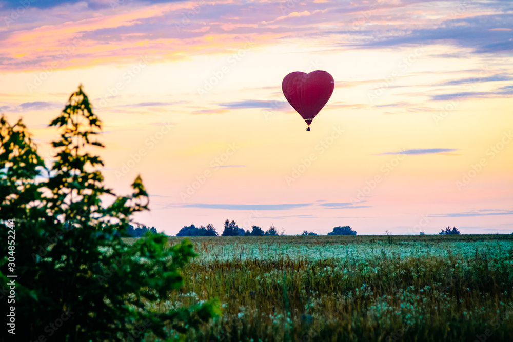 Fototapeta premium Heart shaped balloon soars in the sky