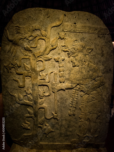 Rock with Mayan engraving of the cocoa ritual