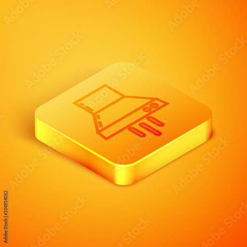 Isometric line Kitchen extractor fan icon isolated on orange background. Cooker hood. Kitchen exhaust. Household appliance. Orange square button. Vector Illustration