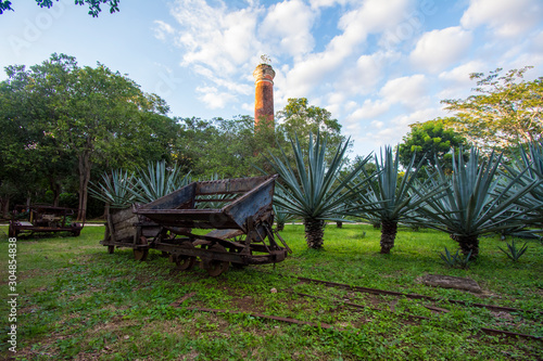 and a chimney in the background on a mexican farm.
