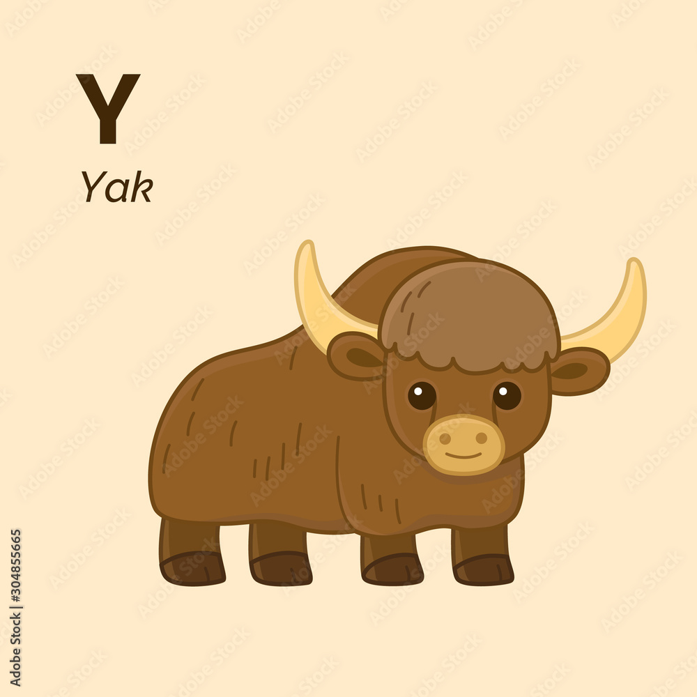 Fototapeta premium Cartoon yak, cute character for children. Cute illustration in cartoon style. Animal alphabet.