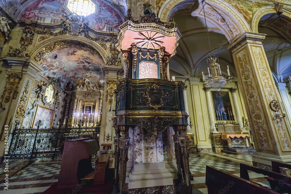 Pulpit in Cathedral of St Mary Announcement in Acireale city on Sicily Island, Italy