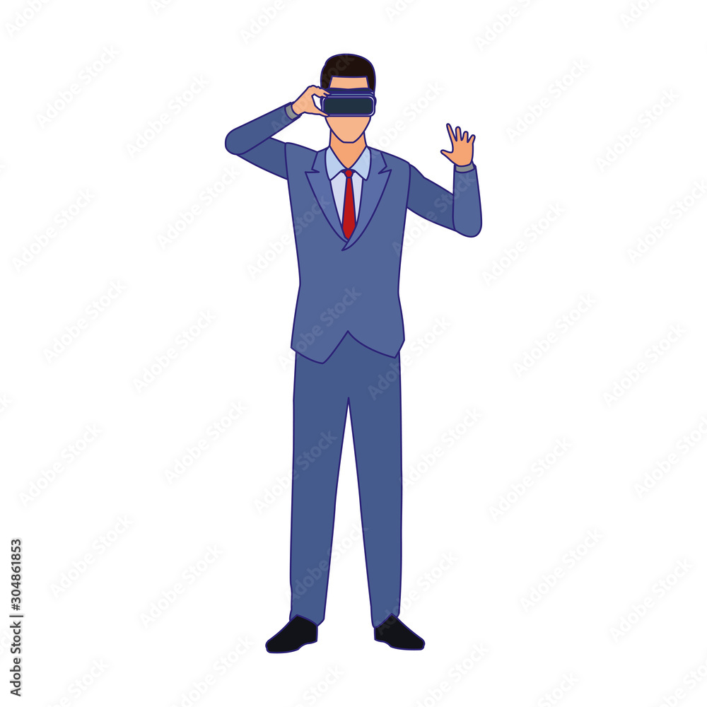 businessman with vr glasses icon, flat design businessman with vr glasses icon, flat design