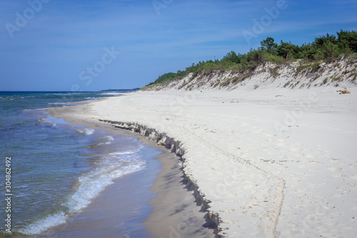 Empty beach over Baltic Sea located between villages of Mrzezyno and Pogorzelica in Poland