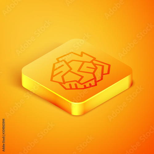 Isometric line Crumpled paper ball icon isolated on orange background. Orange square button. Vector Illustration