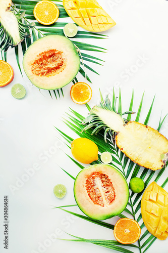 Fototapeta Naklejka Na Ścianę i Meble -  summer tropical concept background with exotic fruits