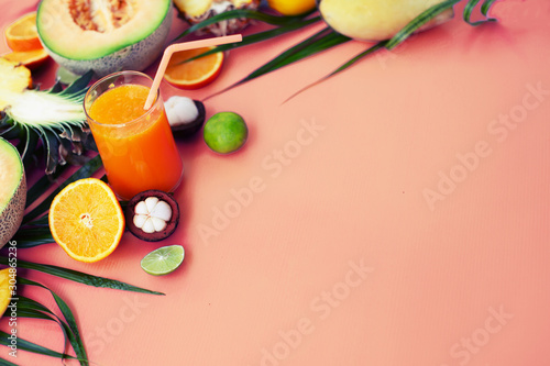 tropical exotic juicy fruits background topview