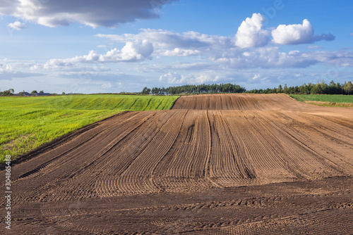 Plowed field in rural area of Nowe Miasto County in Poland
