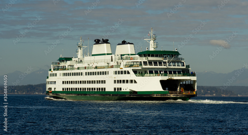 Washington State Ferry transiting to from Seattle in Puget Sound
