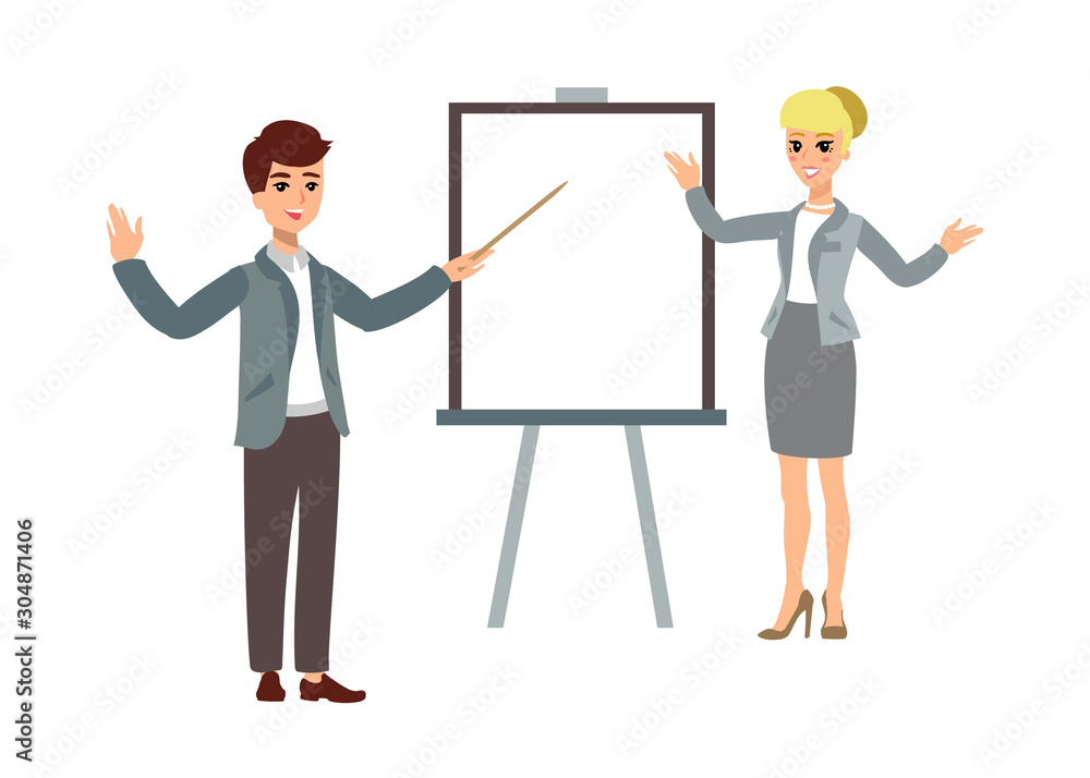 Businesswoman and businessman. Animate character. Female and male personage. Different woman and man postures. Vector personage. Businesswoman and businessman. Animate character. Female and male personage. Different woman and man postures. Vector personage.