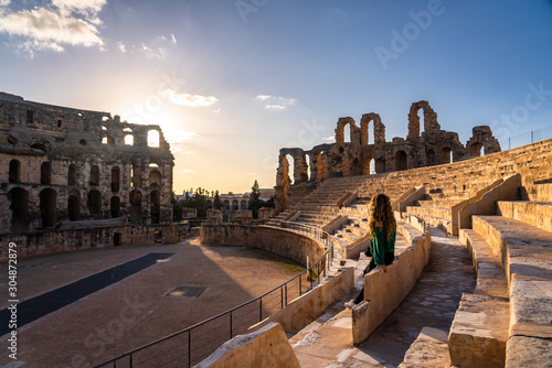 Amphitheatre of El Jem is an oval amphitheatre in the modern-day city of El Djem, Tunisia photo