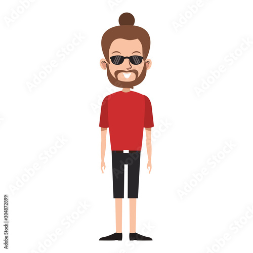 cartoon hipster man standing icon