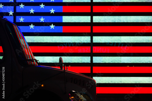 United State of America neon flag in Times Square, New York City