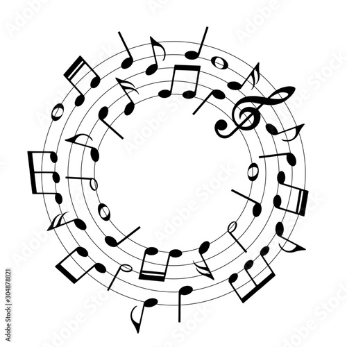 Music notes in round shape, musical design elements, vector illustration.