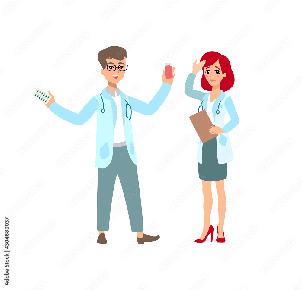 Attractive doctor . Couple of medics. Funny character design. Cartoon  illustration. Healthcare concept creator. Pair of medic personage. Stock  Photo | Adobe Stock