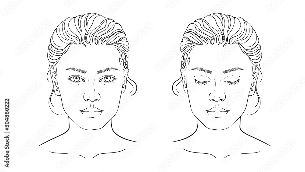 Face chart Makeup Artist Blank. Template. Vector illustration. illustration on a white background outline of the human female face for makeup. Face chart Makeup Artist Blank. Template. Vector illustration. illustration on a white background outline of the human female face for makeup.