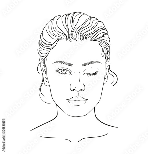 Face chart Makeup Artist Blank. Template. Vector illustration. illustration on a white background outline of the human female face for makeup.