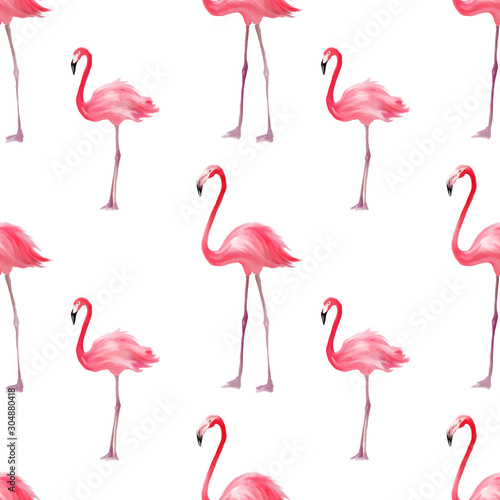 Seamless pattern with pink flamingo. Purple bird background. Good for textile, greeting card, t-shirt print and other design. © Bonnie Cocos