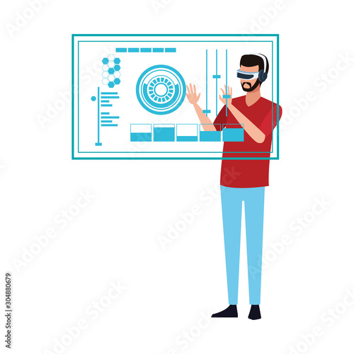 man using technology of augmented reality vector design