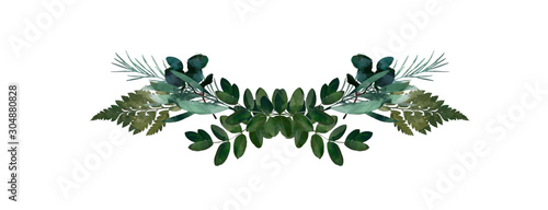 Watercolor modern decorative element.  Eucalyptus round Green leaf Wreath, greenery branches, garland, border, frame, elegant watercolor isolated, good for wedding invitation, card or print photo