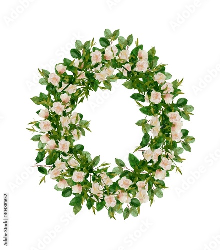 Wallpaper Mural Hand-painted watercolor floral wreath on white background.Wreath, floral frame, watercolor flowers, peonies and roses, Illustration hand painted. Isolated on white background. Torontodigital.ca