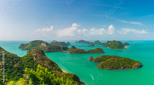 Panorama amazed nature scenic landscape of Mu Koh Ang Thong from top view island, Adventure landmark tourist travel Samui Thailand summer holiday vacation, Tourism beautiful destinations place Asia
