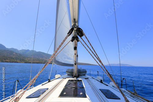 Front view of sailing yacht