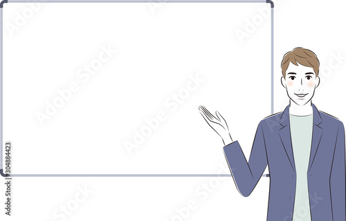 若い男性　カジュアル　ホワイトボード