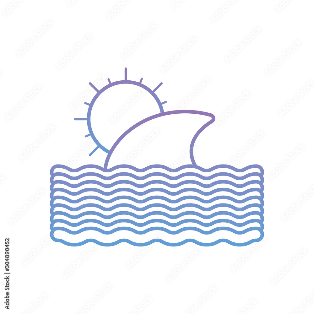 summer ocean with shark fin and sun gradient style summer ocean with shark fin and sun gradient style