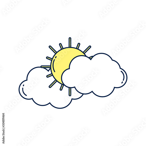 summer sun with clouds detailed style
