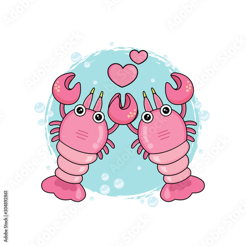 Vector illustration of crayfish couple in love. 