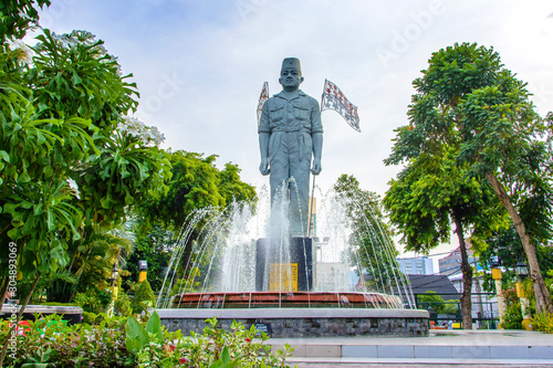 Statue Monument of Governor Suryo, the first governer of east java, in taman apsari surabaya city garden photo