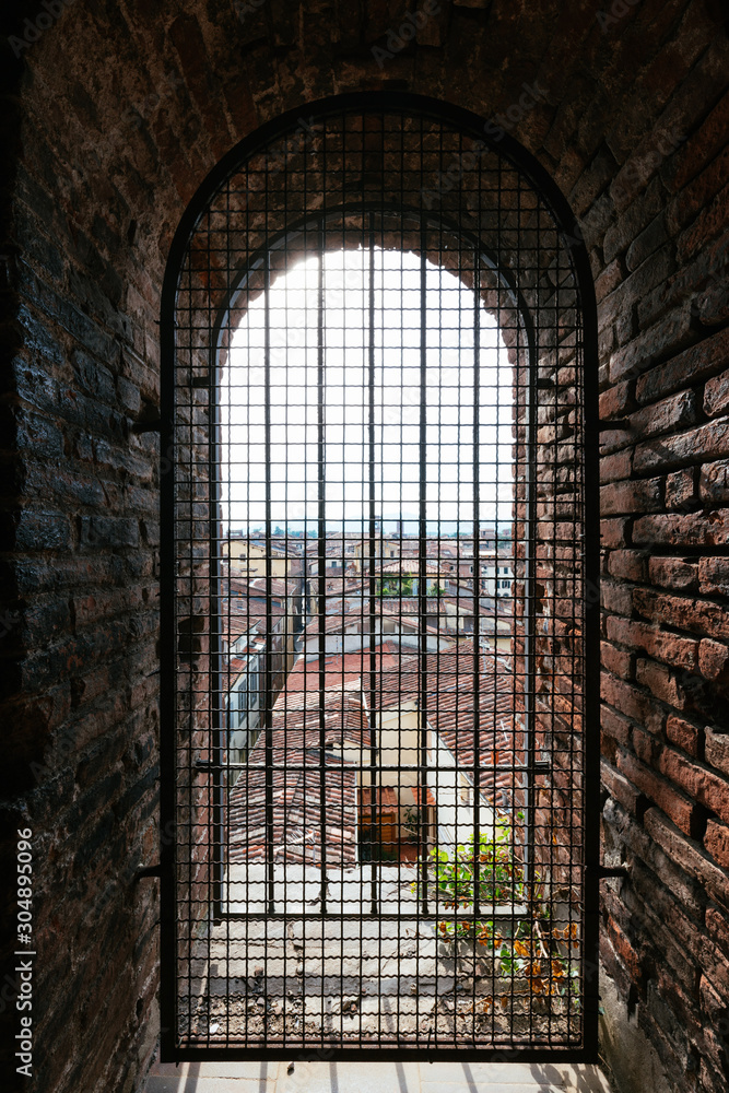 Lucca old cityscape view from the ancient window in Guinigi Tower, Lucca, Italy Lucca old cityscape view from the ancient window in Guinigi Tower, Lucca, Italy