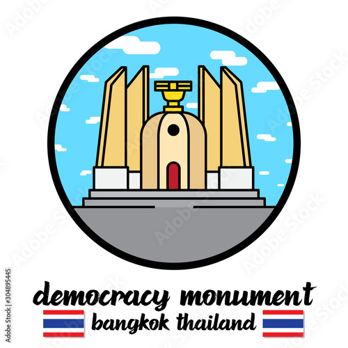 Bangkok, Thailand - 11/23/2019: Urban bangkok Democracy Monument in Thailand vector icon Landmark.