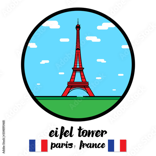 Circle Icon eifel tower paris france. vector illustration. 