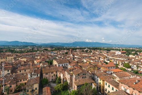 Aerial view of the cityscapes in Lucca, Tuscany, Italy