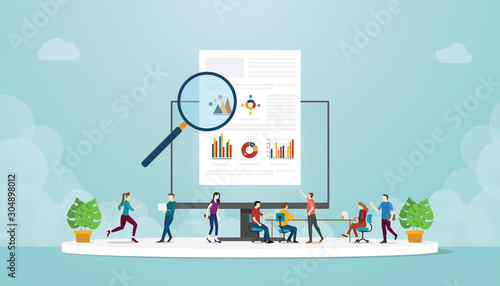 Team of People man and woman studying of learn infographic data information With modern flat Style - vector