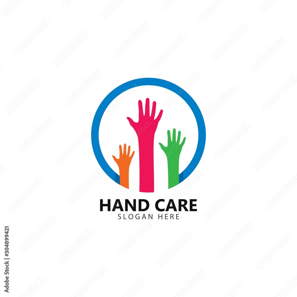 Fototapeta premium Hand symbol community care logo vector icon illustration