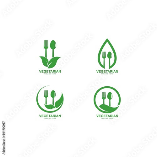 Human healthy vegetarian food logo vector icon illustration concept