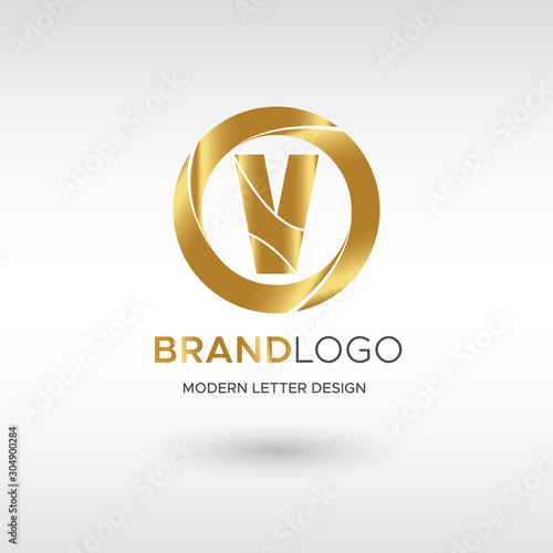 Premium Vector V Logo in GOLD. Beautiful Logotype design for company branding. Elegant identity design in blue