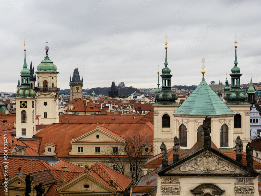 Church of St. Salvator and rooftops of Old Town in Prague, Czech Republic