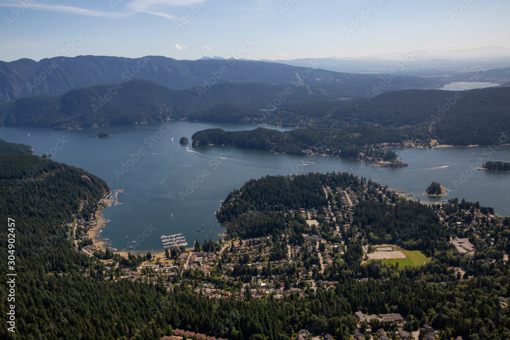 Aerial View of Deep Cove during a sunny summer morning. Located in North Vancouver, British Columbia, Canada.